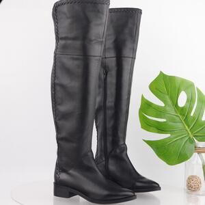 Seychelles Womens Rival Boots Size 6 OTK Black Leather Flat Pointed Whipstitch